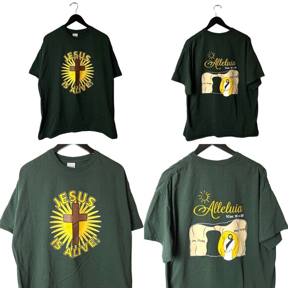Jesus is Alive T Shirt Vintage Y2K Extra Large XL Green Graphic Tee - Picture 1 of 16